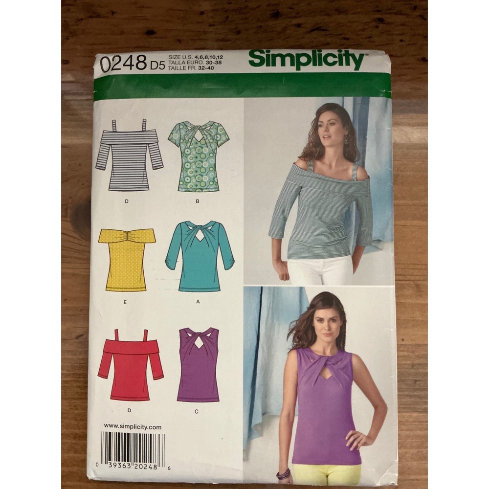 Simplicity 0248 Sewing Pattern Misses Knit Tops Off Shoulder Sizes 4-12‎ UNCUT